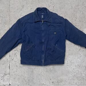 Vintage Ivy Crew Classics Large Navy Zip-Up Jacket Flannel & Diamond-Stitched